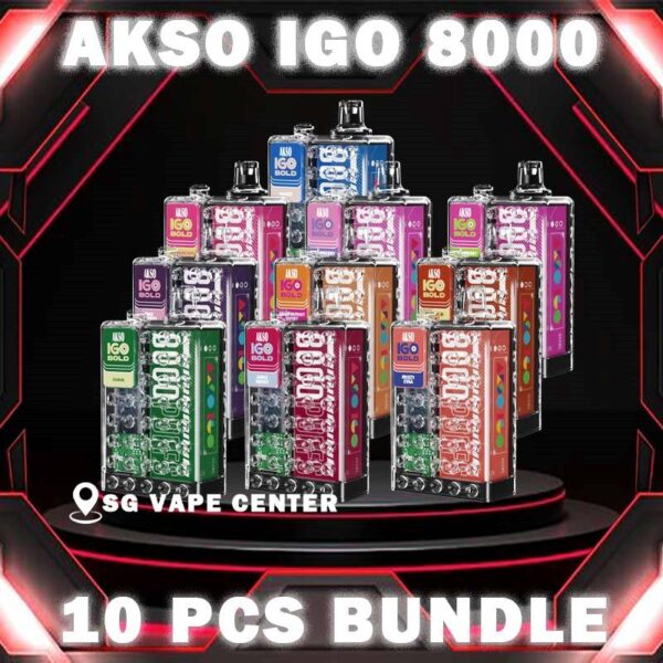 10PCS AKSO IGO 8000 BUNDLE - SG VAPE CENTER SINGAPORE The 10PCS AKSO IGO 8000 BUNDLE Package include : Choose 10 Pcs of AKSO IGO 8000 Puffs Disposable with amazing price ! FREE DELIVERY Akso IGO 8000 Disposable Vape Ready stock in our sg singapore store online shop. This Kit is a high-capacity device designed for an extended vaping experience.Beside, the device comes pre-filled with 15ml of e-liquid, which is available in a range of delicious flavors and nicotine strengths. Akso IGO Vape features an ergonomic design that is comfortable to hold and use. It mouthpiece is designed to enhance the vaping experience, and the device is draw activated, making it easy to use. Akso IGO 8000 puffs disposable is portable, making it easy to carry in a pocket .Its compact design does not compromise on performance, deliver smooth vapor production with every puff. Specification : Puff : 8000 Puffs Volume : 15ML Flavour Charging : Rechargeable with Type C Coil : Mesh Coil Fully Charged Time : 20mins Nicotine Strength : 5% ⚠️AKSO IGO 8000 FLAVOUR LINE UP⚠️ Aloe Grape Apple Yakult Blackcurrant Ice Caramel Cookies Caramel Mocha Freezy Cola Guava Honeydew Lychee Rose Mango Ice Mango Peach Mix Berries Nutty Tobacco Passion Fruit Yakult Rootbeer Rootbeer Float Strawberry Cheese Strawberry Ice Cream Strawberry Kiwi Strawberry Yakult Vanilla Milk Watermelon Ice Yakult Coffee Hazelnut Creme Brulee SG VAPE COD SAME DAY DELIVERY , CASH ON DELIVERY ONLY. TAKE BULK ORDER /MORE ORDER PLS CONTACT ME :  SGVAPECENTER VIEW OUR DAILY NEWS INFORMATION VAPE : TELEGRAM CHANNEL