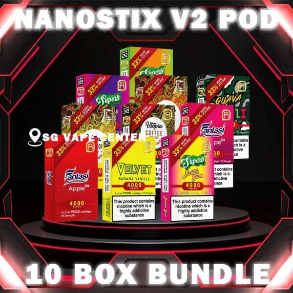 10 BOX NANOSTIX V2 POD - SG VAPE CENTER The 10 BOX NANOSTIX V2 POD Package include : Get 10 boxes of NANOSTIX NEO V2 Pod with amazing price FREE DELIVERY The NANOSTIX NEO V2 ,Ready Stock in Vape Singapore store online shop. NanoPOD V2 is original pod flavour for NanoSTIX Neo V2 device now with 2ml of liquids which is 33% bigger. Available in packs of 4 cartridges of 1 box. Our 2ml NanoPOD Neo come in a wide range of flavors. Don’t be deceived by their compact size; these flavorful little pods contain the equivalent of 45 cigarettes worth of nicotine each, and thanks to our innovative NanoNIC technology using naturally occurring nicotine salts rather than traditional freebase nicotine, delivery is much more efficient. NanoPOD Neo flavors consist of 23 flavors with bigger capacity and bigger satisfaction. Specifications: Capacity 2ml Regular: Nicotine 5% Light: Nicotine 3% Per Boxes Included : 1 Pack of 4 Pods ⚠️NANOSTIX V2 POD FLAVOUR LINE UP⚠️ Apple Banana Vanilla Bubblegum Butterscotch Cream Coffee Grape Ice Grapple Guava Hazelnut Coffee Honeydew Jackfruit Kiwi Rockmelon Lemonade Ice Lychee Mango Ice Mix Creamy Pod Mix Fruity Pod Orange Ice Popcorn Caramel Strawberry Apple Strawberry Vanilla Tobacco Classic Tobacco Menthol Velvet Butter Cake SG VAPE COD SAME DAY DELIVERY , CASH ON DELIVERY ONLY. TAKE BULK ORDER /MORE ORDER PLS CONTACT ME :  SGVAPECENTER VIEW OUR DAILY NEWS INFORMATION VAPE : TELEGRAM CHANNEL