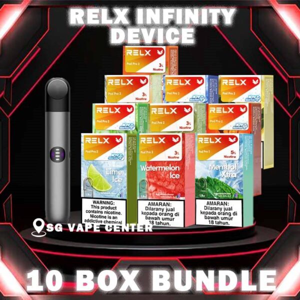 RELX INFINITY BUNDLE 280 ( Pod )- SG VAPE CENTER SINGAPORE Package Include : 1 x Relx Infinity Device vape 10 Box x Relx Pro Pods (Per Box 3pods , Total 30 Pods) Free Delivery The RELX INFINITY BUNDLE 280 Ready stock in our sg singapore store online shop for same day delivery. Discover out signature Vape pod Menthol Xtra 5% Nicotine flavor, alongside popular options like Infinity Pod Watermelon Ice , Tangy Grape , Mint Freeze , Jasmine Green Tea, Strawberry Burst, and Oolong Tea. For those craving extra sweetness, you can also enjoy Root Brew or Dark Sparkle flavors. RELX Infinity is a stylish and Red Dot Award winning product. Carrying the RELX Super Smooth Tech and leak resistant features. ⚠️CHOOSE PACKAGE DEVICE LIST⚠️ RELX INFINITY DEVICE RELX INFINITY 2 DEVICE RELX PHANTOM DEVICE ⚠️RELX INFINITY POD FLAVOUR LINE UP⚠️ Blueberry Splash Crisp Apple Jasmine Green Tea Pink Guava Root Brew Honey Pomelo Fresh Peach Lychee Ice Lemon Zest Honeydew Melon Iced Latte White Coffee Thai Milk Tea Smooth Mango Orange Sparkle Strawberry Burst Dark Sparkle Lime Sparkle Banana Freeze Ludou Ice Lime Ice Taro Scoop Oolong Tea LongJing Tea Iced Black Tea Tangy Grape Watermelon Ice Menthol Xtra 5% Mint Freeze 5% Lemon Mint Rich Tobacco 5% Classic Tobacco 5% Menthol Extra 0mg Watermelon Ice 0mg SG VAPE COD SAME DAY DELIVERY , CASH ON DELIVERY ONLY. TAKE BULK ORDER /MORE ORDER PLS CONTACT ME :  SGVAPECENTER VIEW OUR DAILY NEWS INFORMATION VAPE : TELEGRAM CHANNEL