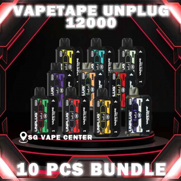 10PCS VAPETAPE UNPLUG 12000 DISPOSABLE BUNDLE - SG VAPE CENTER SINGAPORE The 10PCS VAPETAPE UNPLUG 12000 DISPOSABLE BUNDLE Package include : Choose 10 Pcs of VAPETAPE UNPLUG 12K Puffs with amazing price ! Free Gift x1 FREE DELIVERY The Vapetape Unplug 12k Starter kit & Flavour Cartridge prefilled vape Ready stock in our sg singapore store online shop for same day delivery. Discover the freedom of Vapetape Unplug 12000 ( 12K Puffs ) Disposable Flavour – the ultimate vape experience! Choose from 10 + plus delicious flavors, each conveniently plug-and-use. Our innovative design features a child lock for added safety. Elevate your vaping journey with Vapetape Unplug – where flavor meets convenience. Unplug, unwind, and savor the essence of 10 unique flavors with confidence. Order now! STARTER KIT Package Include : X1 UNPLUG Baterry Device X1 Prefilled Pod 12k Puffs CARTRIDGE Package Include : X1 Prefilled Pod 12k Puffs Specification : Puff : 12000 Puffs Capacity : 21ml Nicotine : 5% ( 50 Mg) Battery : 550mAh Charging : Rechargeable with TYPE-C ⚠️VAPETAPE UNPLUG 12000 FULL SET & CARTRIDGE FLAVOUR ⚠️ Double Grape Berries Yogurt Blackcurrant Berries Blackcurrant Bubblegum Honeydew Bubblegum Honeydew Slurpee Mango Slurpee Strawberry Grapple Solero Tropical Watermelon Bubblegum Choco Mint Candy Grape Pear Orange Mango Guava Pineapple Apple Ribena Lychee Apple Lychee Butter Popcorn Carrot Milk Hazelnut Coffee Kiwi Mango Watermelon SG VAPE COD SAME DAY DELIVERY , CASH ON DELIVERY ONLY. TAKE BULK ORDER /MORE ORDER PLS CONTACT ME :  SGVAPECENTER VIEW OUR DAILY NEWS INFORMATION VAPE : TELEGRAM CHANNEL