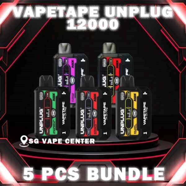 5PCS VAPETAPE UNPLUG 12000 DISPOSABLE BUNDLE - SG VAPE CENTER SINGAPORE The 5PCS VAPETAPE UNPLUG 12000 DISPOSABLE BUNDLE Package include : Choose of 5 X Pcs VAPETAPE UNPLUG 12K Puffs with amazing price ! Free Gift x1 FREE DELIVERY The Vapetape Unplug 12k Starter kit & Flavour Cartridge prefilled vape Ready stock in our sg singapore store online shop for same day delivery. Discover the freedom of Vapetape Unplug 12000 ( 12K Puffs ) Disposable Flavour – the ultimate vape experience! Choose from 10 + plus delicious flavors, each conveniently plug-and-use. Our innovative design features a child lock for added safety. Elevate your vaping journey with Vapetape Unplug – where flavor meets convenience. Unplug, unwind, and savor the essence of 10 unique flavors with confidence. Order now! STARTER KIT Package Include : X1 UNPLUG Baterry Device X1 Prefilled Pod 12k Puffs CARTRIDGE Package Include : X1 Prefilled Pod 12k Puffs Specification : Puff : 12000 Puffs Capacity : 21ml Nicotine : 5% ( 50 Mg) Battery : 550mAh Charging : Rechargeable with TYPE-C ⚠️VAPETAPE UNPLUG 12000 FULL SET & CARTRIDGE FLAVOUR ⚠️ Double Grape Berries Yogurt Blackcurrant Berries Blackcurrant Bubblegum Honeydew Bubblegum Honeydew Slurpee Mango Slurpee Strawberry Grapple Solero Tropical Watermelon Bubblegum Choco Mint Candy Grape Pear Orange Mango Guava Pineapple Apple Ribena Lychee Apple Lychee Butter Popcorn Carrot Milk Hazelnut Coffee Kiwi Mango Watermelon SG VAPE COD SAME DAY DELIVERY , CASH ON DELIVERY ONLY. TAKE BULK ORDER /MORE ORDER PLS CONTACT ME :  SGVAPECENTER VIEW OUR DAILY NEWS INFORMATION VAPE : TELEGRAM CHANNEL