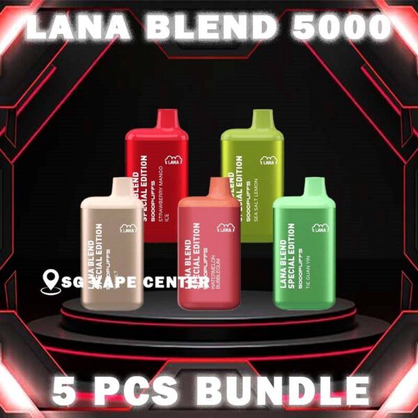 5PCS LANA BLEND 5000 DISPOSABLE BUNDLE - SG VAPE CENTER SINGAPORE The 5PCS LANA BLEND 5000 DISPOSABLE BUNDLE Package include : Choose 5 Pcs of LANA BLEND  5K Puffs with amazing price ! Free Gift x1 FREE DELIVERY Lana Blend Special 5000 Puffs Disposable Vape Ready stock in our sg singapore store online shop for same day delivery. This Kit is a compact and stylish vape kit that offers a convenient and satisfying vaping experience, it is perfect for those who prefer a simple yet stylish look. One of the standout features of the Lanabar 5000 is its flavor options. The device offers a range of flavors to choose from, each with its own unique taste profile. The flavors are well-balanced and do not contain any harsh or irritant ingredients, making for a smooth and enjoyable vaping experience. Whether you prefer sweet, fruity, or menthol flavors, the the Lanabar 5000 has something for everyone. Another advantage of the the Lanabar 5000 is its size and portability. Specification : Puffs : 5000 Nicotine : 3% Battery Capacity : 650mAh Rechargeable E-liquid Capacity : 7ml ⚠️LANA BLEND 5000 FLAVOUR LINE UP⚠️ Aloe Yogurt Chrysanthemum Tea Double Mint Grape Apple Ice Grape Bubblegum Grape Honey Ice Lemon Tea Mango Peach Ice Sea Salt Lemon Strawberry Mango Ice Tie Guan Yin Yakult Watermelon Bubblegum Honeydew Watermelon Pomelo White Tea SG VAPE COD SAME DAY DELIVERY , CASH ON DELIVERY ONLY. TAKE BULK ORDER /MORE ORDER PLS CONTACT ME :  SGVAPECENTER VIEW OUR DAILY NEWS INFORMATION VAPE : TELEGRAM CHANNEL