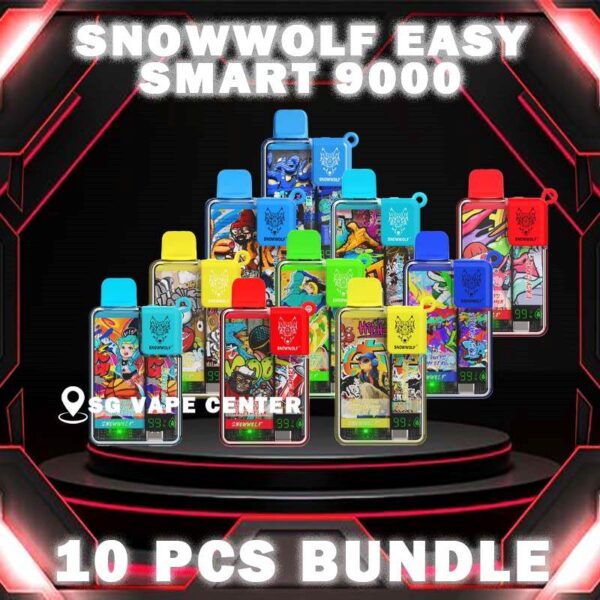 10PCS SNOWWOLF EA9000 / 9000 DISPOSABLE BUNDLE - SG VAPE CENTER SINGAPORE The 10PCS SNOWWOLF EA9000 DISPOSABLE BUNDLE Package include : Choose 10 Pcs of SNOWWOLF EASY SMART 9000 Puffs with amazing price ! Free Gift x1 FREE DELIVERY The Snowwolf Easy Smart 9000 / Ea9000 disposable Vape Ready stock in our sg singapore store online shop for same day delivery. This Snowwolf Ea 9000 born with a elegant outlook design and power by mesh coil with 10 amazing flavors! SNOWWOLF EA9000 have the latest technology which you can change the power voltage to two mood high and low. Specification : Puffs : 9000 Coil : Mesh coil Battery Capacity : 650mAh / 10.5 – 16W Rechargeable with Type C E-liquid Capacity : 12ml Coil : 1.0 OHM Nicotine Strength : 5% Charging Time : Roughly 10 min – 15 min Adjustable Airflow ⚠️SNOWWOLF EA 9000 FLAVOUR LINE UP⚠️ Grape Yogurt Triple Mint Strawberry Grape Candy Pacific Cooler Blue Razz Ice Skittles Strawberry Watermelon Pomelo Pearl Grap Grape Candy Watermelon Mint Bbubblegum SG VAPE COD SAME DAY DELIVERY , CASH ON DELIVERY ONLY. TAKE BULK ORDER /MORE ORDER PLS CONTACT ME :  SGVAPECENTER VIEW OUR DAILY NEWS INFORMATION VAPE : TELEGRAM CHANNEL