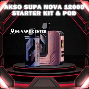 AKSO SUPA NOVA 12000 STARTER KIT & PREFILLED POD - SG VAPE CENTER SINGAPORE The AKSO SUPA NOVA 12000 puffs disposable vape is Starter Kit & Prefilled Pod design ,ready stock in our sg singapore store online shop for same day delivery. Introducing the AKSO Supa Nova 12k closed pod disposable vape, crafted for flexibility and ease of use. It features adjustable wattage ranging from 10W to 20W, allowing users to customize their vaping experience. Safety is paramount with a child lock and a rechargeable battery equipped with anti-overcharge and auto cut-off systems. Monitoring your vape is simple with liquid and battery indicators, ensuring you're always informed. Adjust the airflow to your liking and enjoy up to 12,000 puffs per cartridge. Plus, it's compatible with cartridges from the Akso Supa Pro series, offering compatibility and versatility for vapers. Designed with user safety and convenience in mind. It features a child lock mechanism where activation and deactivation require pressing any button for 3 seconds, preventing accidental operation. The rechargeable battery includes anti-overcharge protection and an auto cut-off system, ensuring prolonged battery lifespan and safe charging practices. NOTE: AKSO SUPA NOVA 12K KIT & POD COMPATIBLE WITH AKSO SUPA PRO 12K KIT & POD. Specifications : Puff: 12000 Puffs Nicotine Strength: 5% Adjustable wattage : 10W to 20W Liquid and battery indicator Charging Port: 650 mAh Rechargeable Type-C ⚠️AKSO SUPA NOVA 12000 FLAVOUR LINE UP⚠️ Blackcurrant Butter Mint Candy Chocolate Mint Honeydew Mango Oat Crunch Sirap Bandung Strawberry Banana Custard Strawberry Mango Strawberry Yam Cheese Vanilla Tobacco Apple Custard Milk Caramel Passion Soursop Mango Cranberry Grape Watermelon Gummy Mango Passion Grape SG VAPE COD SAME DAY DELIVERY , CASH ON DELIVERY ONLY. TAKE BULK ORDER /MORE ORDER PLS CONTACT ME :  SGVAPECENTER VIEW OUR DAILY NEWS INFORMATION VAPE : TELEGRAM CHANNEL